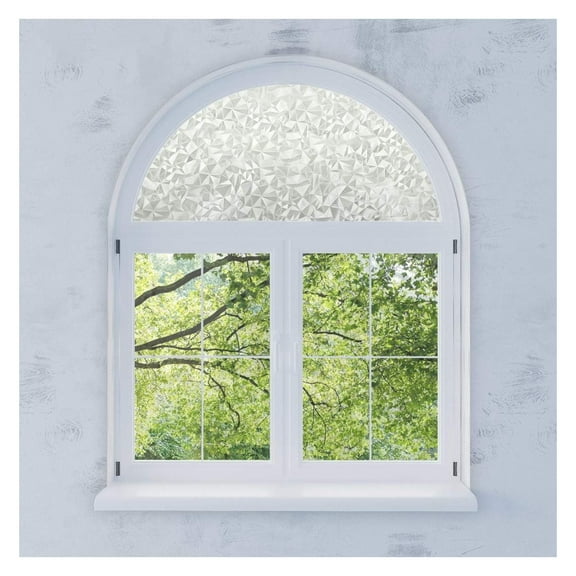 Precut Modern Mosaic Arched Window Film Shade, Self Adhesive Static Cling, 47 inches Diameter Precut Pattern Texture Arched Window Film Shade