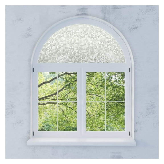 Precut Modern Mosaic Arched Window Film Shade, Self Adhesive Static Cling, 55 inches Diameter Precut Pattern Texture Arched Window Film Shade
