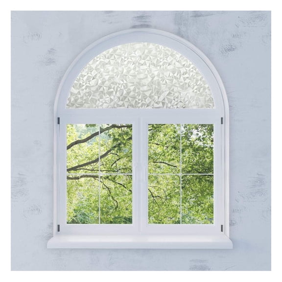Precut Modern Mosaic Arched Window Film Shade, Self Adhesive Static Cling, 56 inches Diameter Precut Pattern Texture Arched Window Film Shade