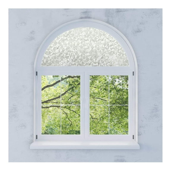 Precut Modern Mosaic Arched Window Film Shade, Self Adhesive Static Cling, 64 inches Diameter Precut Pattern Texture Arched Window Film Shade
