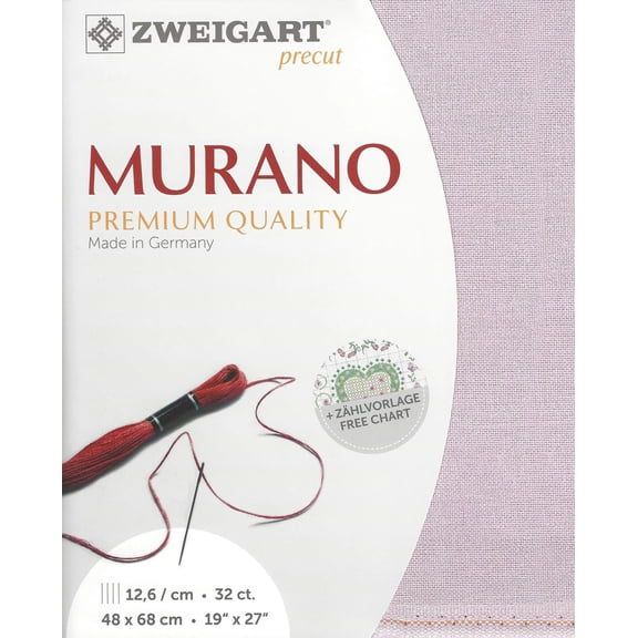 Wizardi Murano Lilac 3984 558, Precut Zweigart 32 Count Evenweave Cross Stitch Fabric, Cotton Viscose Embroidery Cloth, 19x27 in for Adults