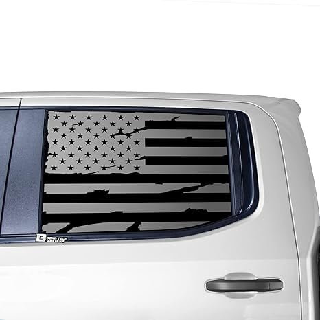 Precut Side Window American Flag Vinyl Decal Sticker Compatible with Chevy Silverado 1500 Crew Cab & GMC Sierra 1500 Crew Cab 2019-2025, Thin Red Line