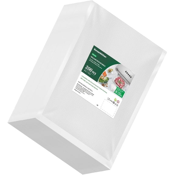 Precut Vacuum Sealer Bags 200 Quart 8" x 12" BPA Free Commercial Grade Textured Food Bag Thick Embossed for Storage and Sous Vide Cooking VB3208