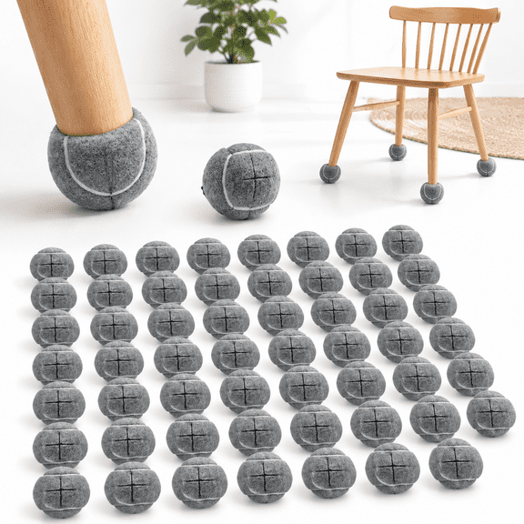 Precut Walker Glide Balls, Grey 60 Pack, Soft Felt Exterior for Furniture and Floor Protection