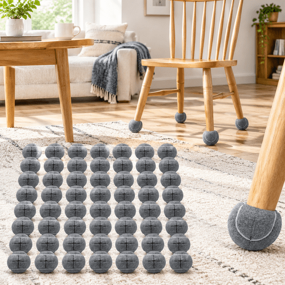 Precut Walker Tennis Balls, 60 Pack, Grey, For Furniture and Floor Protection