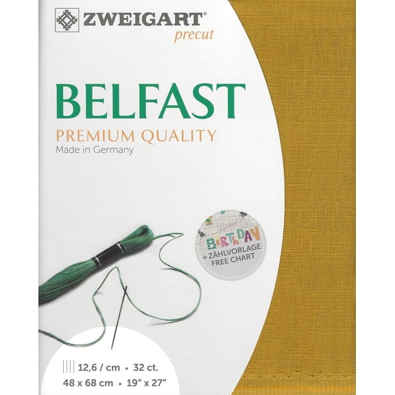 Wizardi Belfast 32 Count Curry 3609/3008. Needlework Canvas, Cross-Stitch Fabric, Embroidery Cloth, Needlepoint Canvas. 100% Linen. Precut Zweigart