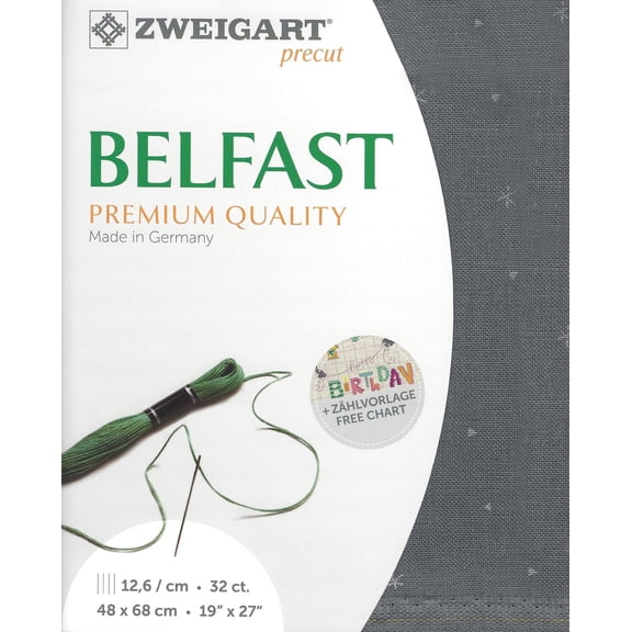 Wizardi Belfast Sparkle 32 Count Dark Gray/Printed Metallic Silver 3609/7459. Needlework Canvas, Cross-Stitch Fabric, Embroidery Cloth, Needlepoint Canvas. 100% Linen. Precut Zweigart
