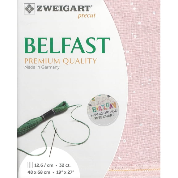 Wizardi Belfast Splash 32 Count Powder Pink Splash 3609/4279. Needlework Canvas, Cross-Stitch Fabric, Embroidery Cloth, Needlepoint Canvas. 100% Linen. Precut Zweigart