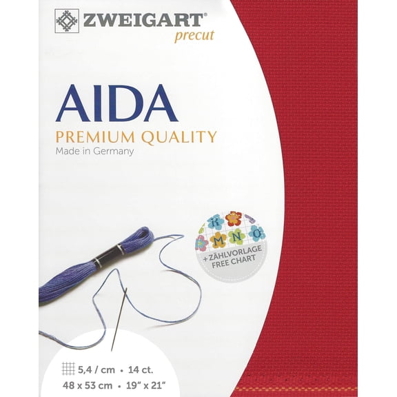 Wizardi Stern-Aida 14 Count Christmas Red. Needlework Canvas, Cross-Stitch Fabric, Embroidery Cloth, Needlepoint Canvas. 3706/954 Precut Zweigart
