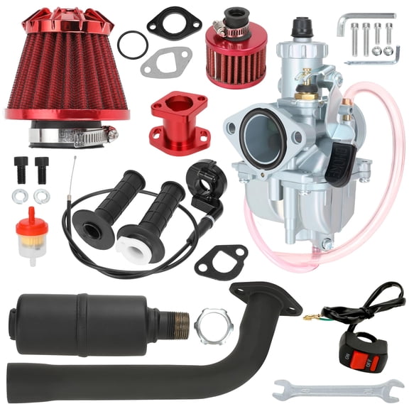 Predator 212 Stage 2 Kit with VM22 Carburetor Exhaust Pipe Muffler Replacement for 224cc 196cc 6.5HP Engine Coleman CT200U BT200X CT200U-EX Baja MB200 Mini Bike Go Kart Parts Throttle Assembly Red