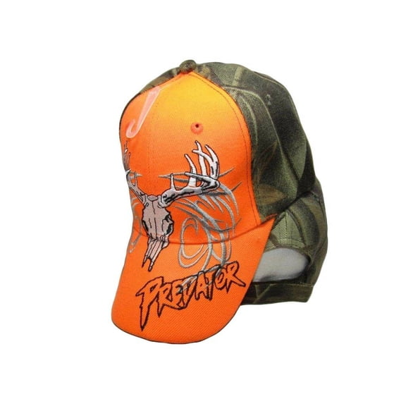 Predator Deer Skull Horns Camouflage Orange Front Embroidered hunting Cap Hat
