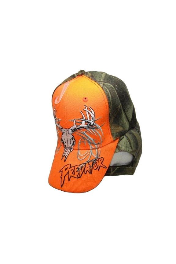 Deer Skull Horns Camouflage Orange Front Embroidered hunting Cap Hat