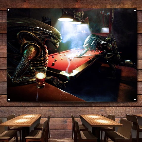 Predator VS Alien Playing Table Tennis Movie Posters and Prints Wall Chart Tapestry Vintage Wall Art Banner Hanging Flag Canvas Painting Room Home Decoration A1,38X57 inches