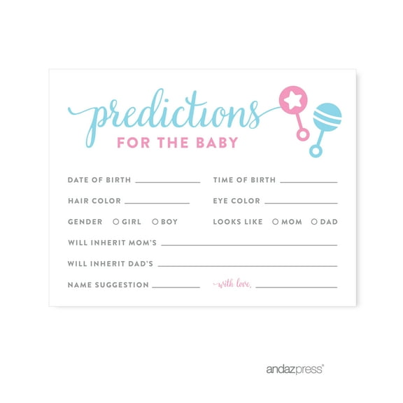 Predictions For Baby  Team Pink/Blue Gender Reveal Baby Shower Games , 20-Pack