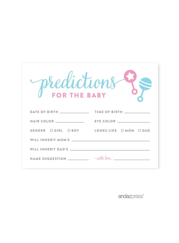Predictions For Baby Team Pink/Blue Gender Reveal Baby Shower Games, 20-Pack