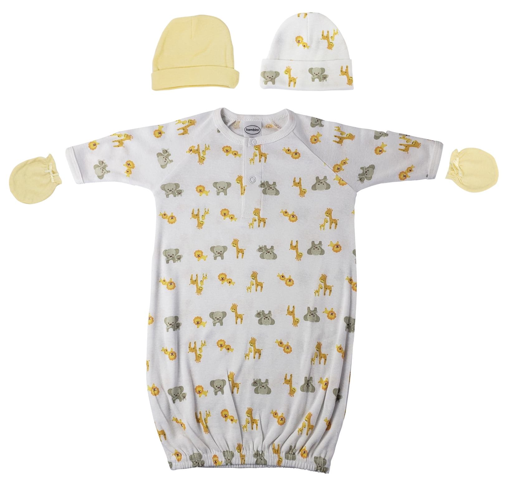 Preemie Baby Boy, Baby Girl, Unisex Printed Gown, Caps and Mittens 4