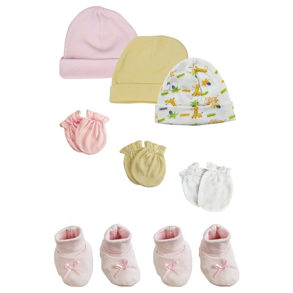 Preemie Baby Girl Caps with Infant Mittens and Booties, 8-Piece