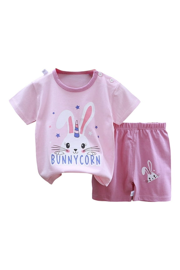 Preemie Baby Girl Clothes Baby Boy Shorts Set Toddler Summer Clothes with Dinosaur Cotton Tops + Shorts Outfits Clothing 6 Months-4 Year,Pink