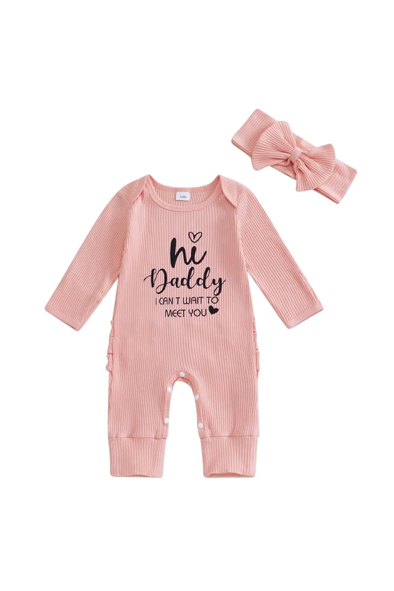 Preemie Baby Girl Clothes Hello World Knit Jumpsuit Romper Coming Home Outfit Girl and Headband