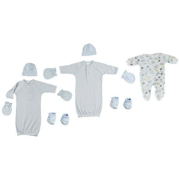 Preemie Boys Gowns, Sleep-n-Play, Caps, Mittens and Booties - 8 Pc Set