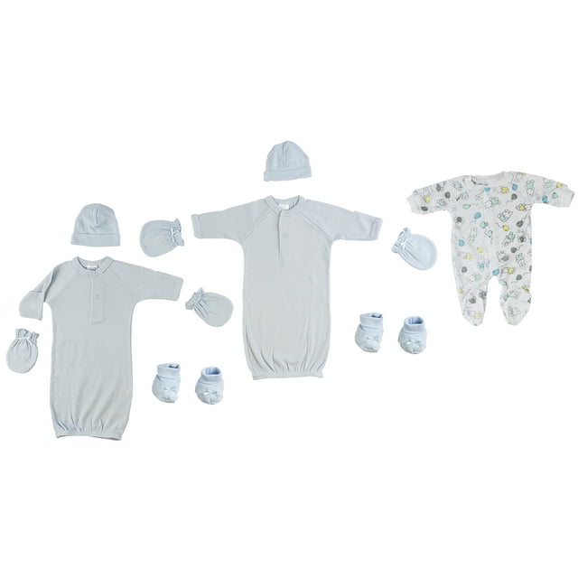 Preemie Boys Gowns, Sleep-n-Play, Caps, Mittens and Booties - 8 Pc Set ...