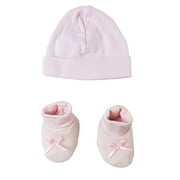 2-Piece Solid Blush Pink Infant Clothing Essentials Preemie Cap and Booties Pair, 8"
