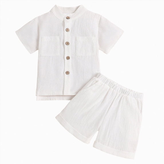 Preemie Clothes Boys Toddler Baby Boys Summer Short Sleeve Polo Shirts Set 2-Piece Striped Outfits Toddler Summer Outfits White 18-24 Months