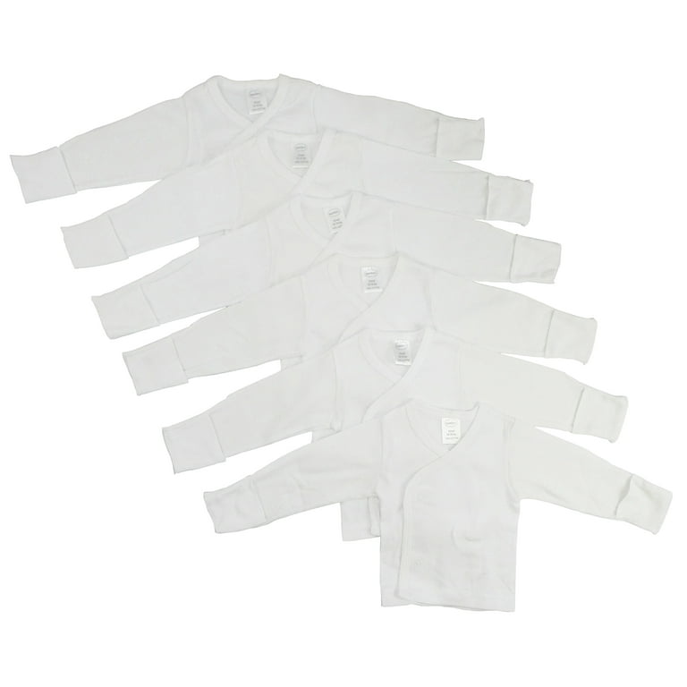 6-Pack Baby White Long-Sleeve Side-Snap Mitten-Cuff Shirts