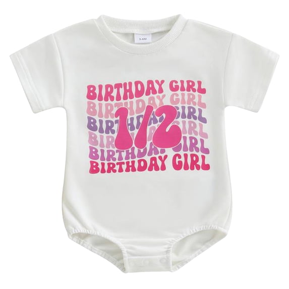 Preemie Newborn Infant Baby Girls Clothes Ribbed Bodysuit for 3-6 Months Baby Half/1st Birthday Outfit Baby Boy Girl Birthday Bubble Romper Tshirt Bodysuit Short Sleeve Jumpsuit