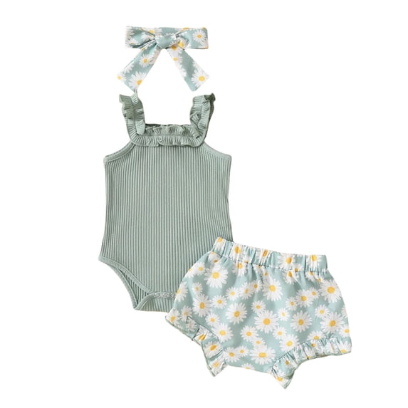 Preemie Newborn Infant Baby Girls Clothes Ribbed Bodysuit for 3-6 Months Preemie Girls Climbing Suit Comfortable And Beautiful Daisy Pattern Short Sleeved Shorts Summer Set