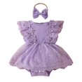 thumbnail image 1 of Preemie Onesies Baby Girl Sleeveless Lace Mesh Bodysuit Dress Sweet Floral Romper With Bow Trim Baby Girl Romper Purple 3 Months-6 Months, 1 of 7
