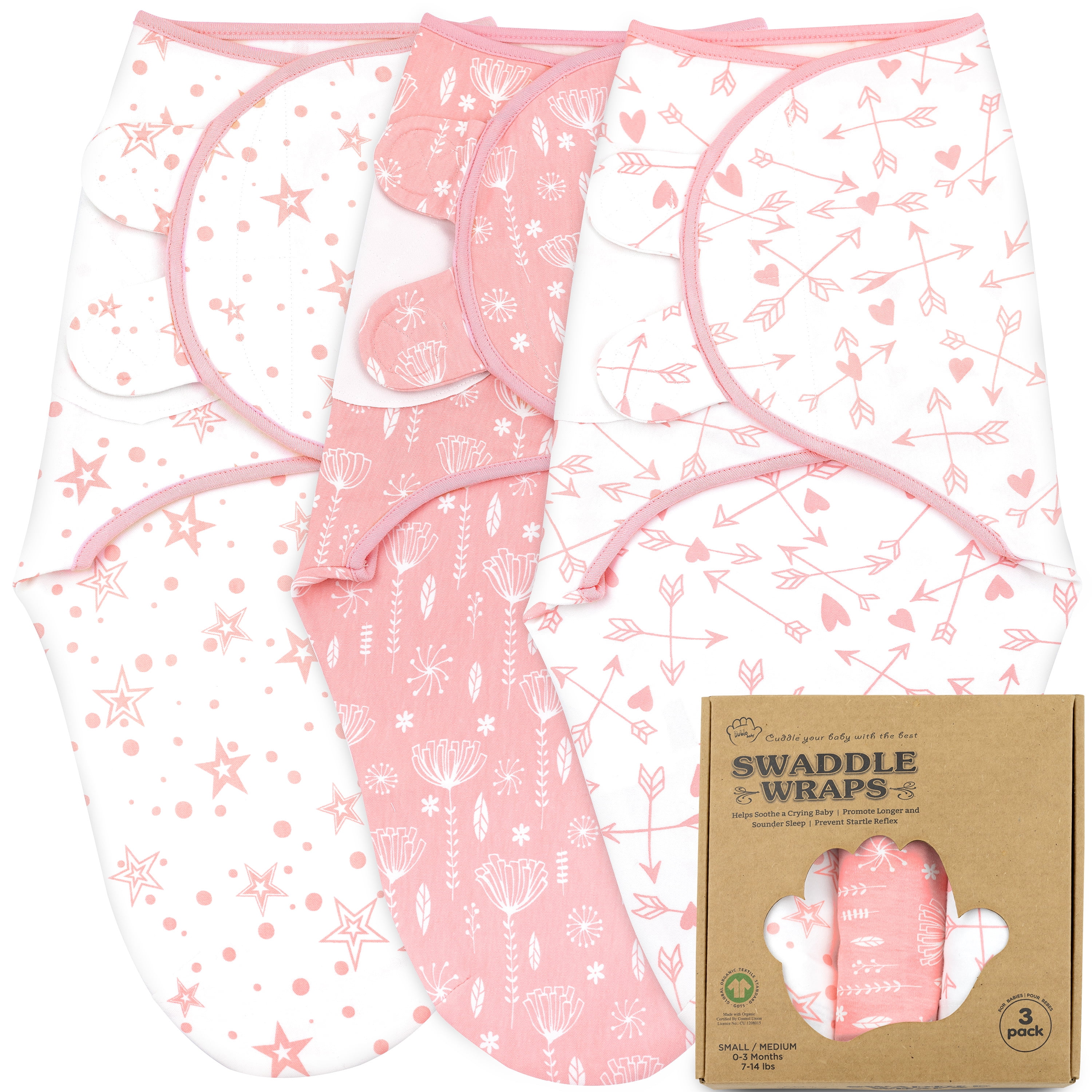 Bublo Baby Preemie Swaddles 4-7 lbs - 3-Pack Premature Babies Swaddle Sleep Sack - Organic Cotton - Premature Infant Sleeping Sack - Easy Adjustable Baby Swaddle Blanket Wrap