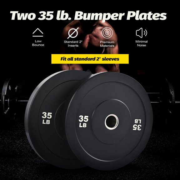 Preenex 35lb Bumper Plate Set 2" Olympic Weight Plates for Strength Training More 2 Pack