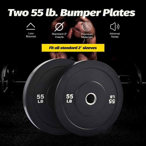 Preenex 55lb Bumper Plate Set 2" Olympic Weight Plates for Strength Training More 2 Pack