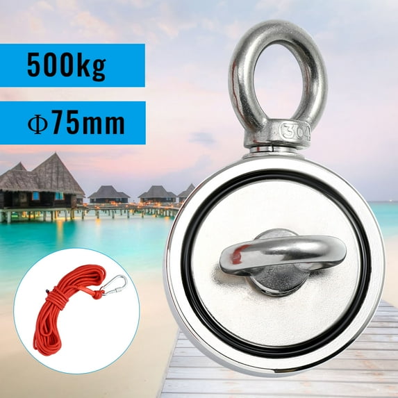 Preenex Double Side Magnet Fishing Kit 75mm 500kg Magnet Fishing with Eyebolt Strong Powerful Neodymium Fishing Magnet with 10m Rope for Magnet Fishing and Salvage in River (500KG)