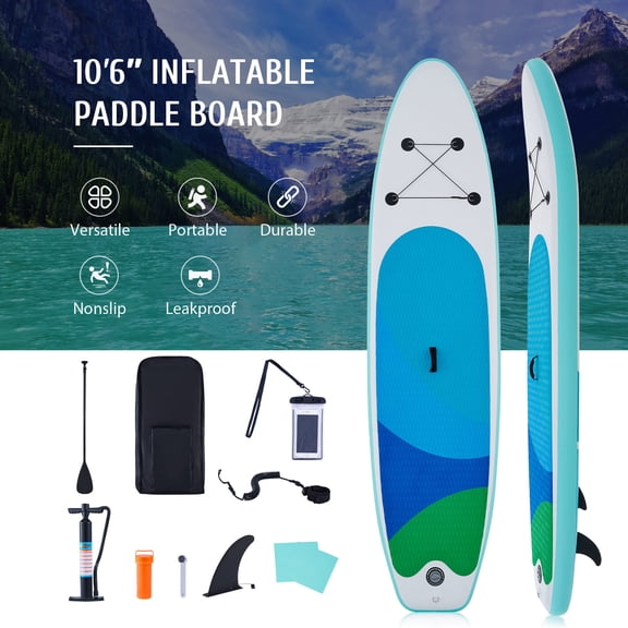 Preenex Inflatable Paddle Board for Adults 10'6" Hybrid SUP Board Set w Air Pump, Green