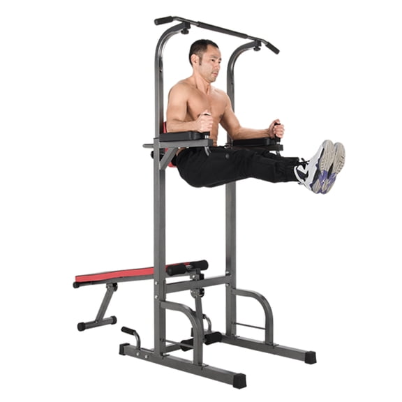Preenex Multifunctional Power Tower Workout Pull Up Dip Station Adjustable Height Pull Up Bar Station Tower with Sit up Bench for Indoor Home Gym Fitness Dip Stand
