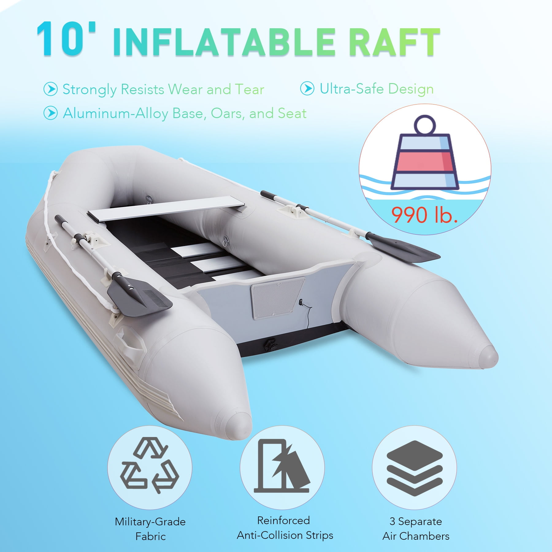 10ft Inflatable Raft Preenex PVC 10ft Inflatable Boat Raft for 4 Person Ideal for Fishing ...