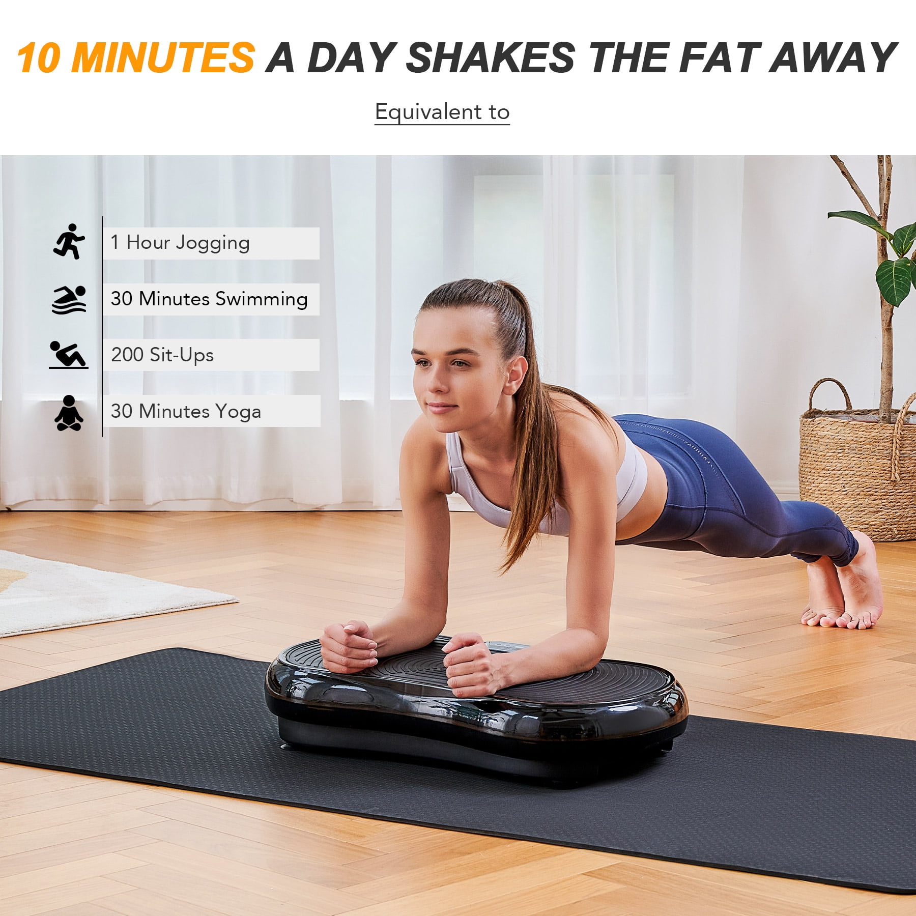 Preenex Vibration Plate Exercise Machine with Workout Bands for Home Gym, Black