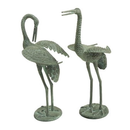Preening Crane Pair Statue - Antique Verdi