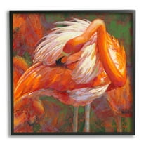 Preening Flamingo Wildlife Nature Animals & Insects Painting Black Framed Art Print Wall Art