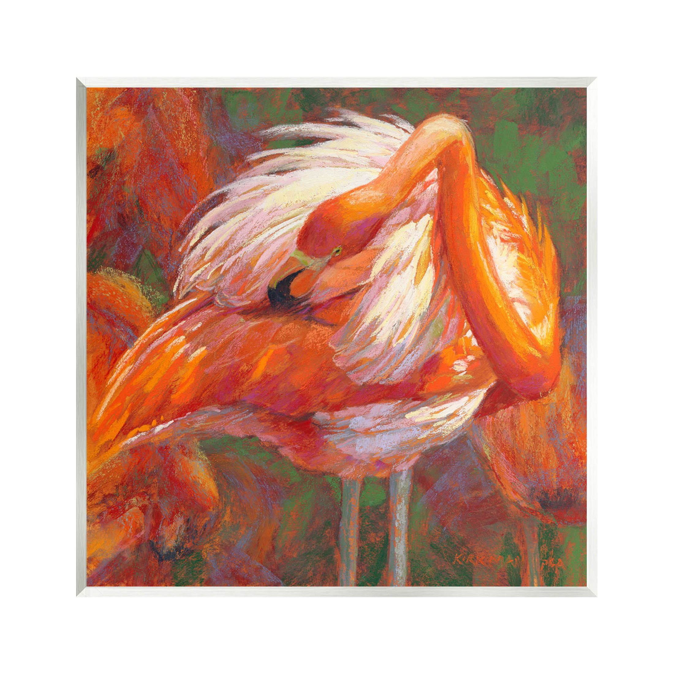 Preening Flamingo Wildlife Nature Animals & Insects Painting Unframed Art Print Wall Art