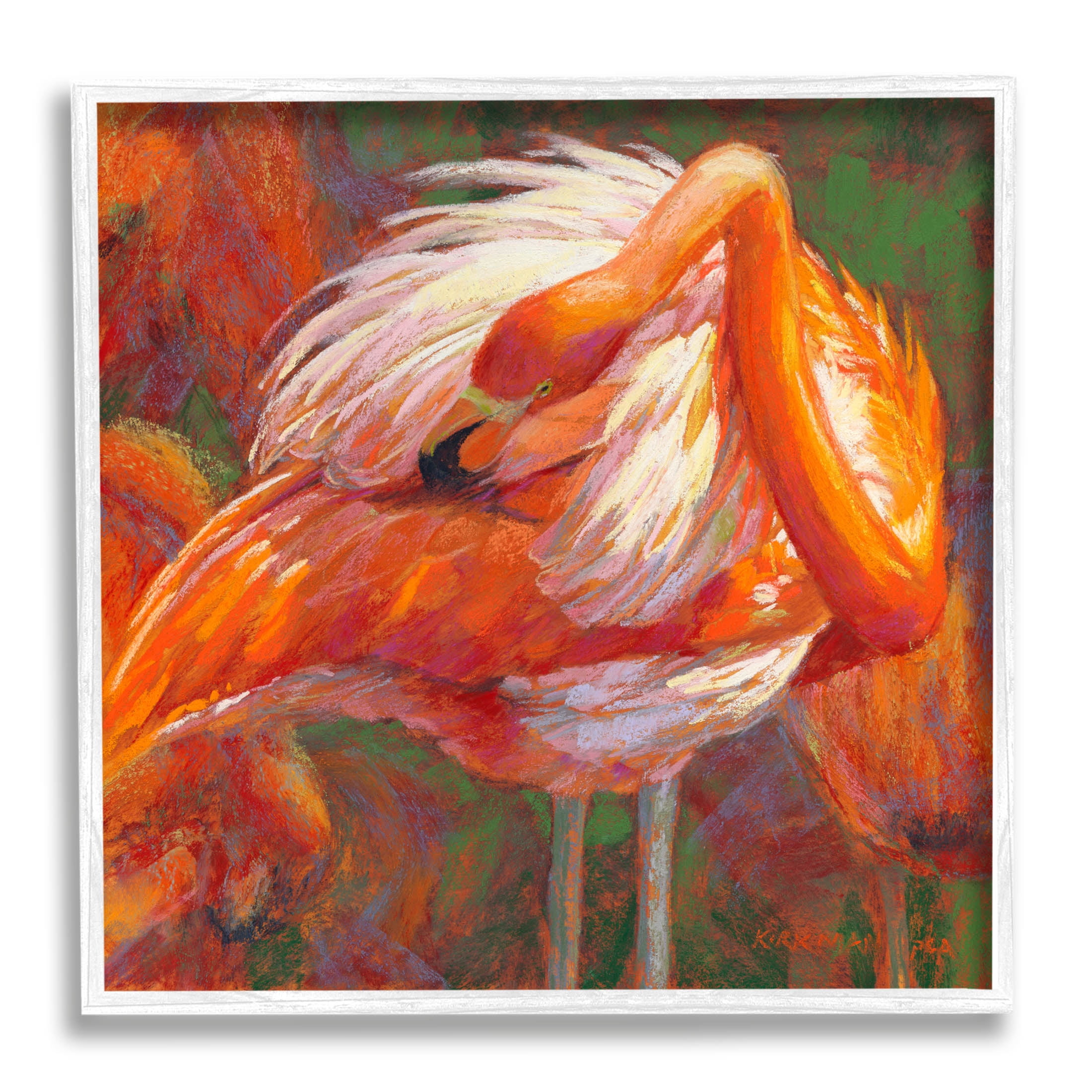 Preening Flamingo Wildlife Nature Animals & Insects Painting White Framed Art Print Wall Art