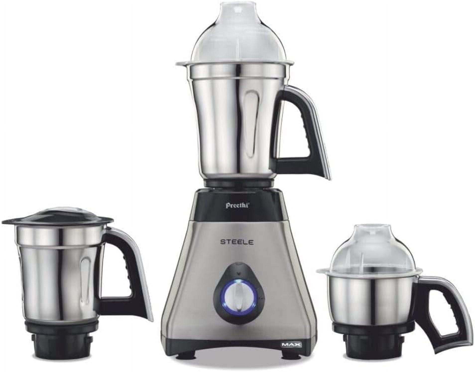 Preethi Steele 3-Jar Mixer Grinder, 550-Watt, Silver