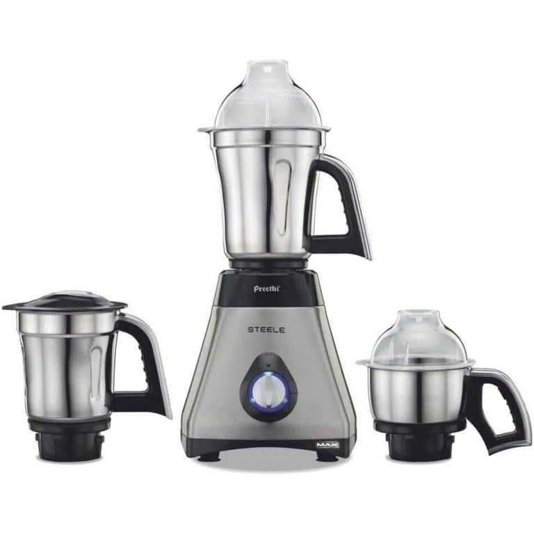 Preethi Steele 3-Jar Mixer Grinder, 550-Watt, Silver