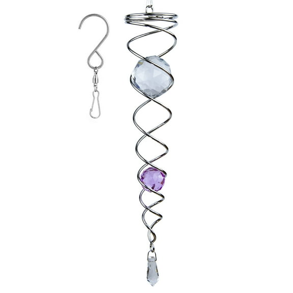 Prefdo 12” Purple Steel 2 Glass Balls Prism and Hanging Swivel Wind Spinner