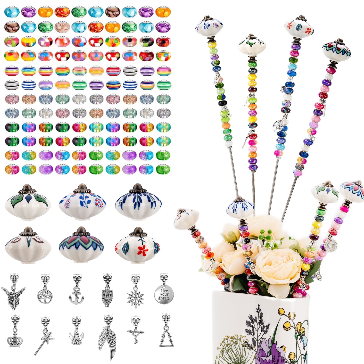 Prefdo Decorative Garden Stakes DIY Fairy Wand Beaded Garden Plant ...