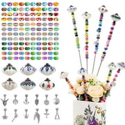 Prefdo Decorative Garden Stakes DIY Fairy Wand Beaded Garden Plant Stakes Kit with Ceramic Stopper Tops Silver Pendant Threaded Rod,100 Colorful Beads for Indoor Outdoor Plant Flower Pot D cor