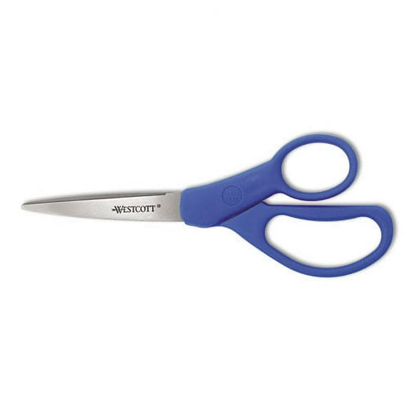 Preferred Line Stainless Steel Scissors, 7" Long, 3.25" Cut Length, Blue Offset Handle | Bundle of 10 Each