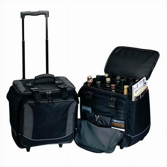 Preferred Nation 12 Bottle Wine Case Ice Chest Water Cooler with Wheels, Black